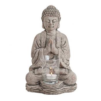 Teelichthalter Buddha aus Keramik, B18 x T15 x H30 cm