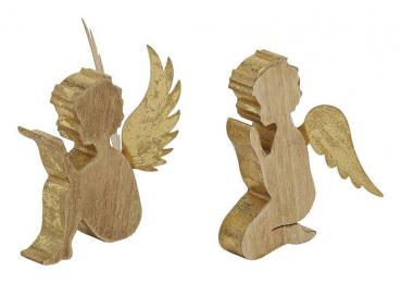 Engel in gold aus Holz/Metall, 2-fach sortiert, 14-15 cm