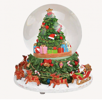 Spieluhr, Schneekugel mit Musik, beweg. Baum, Nikolaus Schlitten aus Poly, Glas Bunt (B/H/T) 16x18x16cm