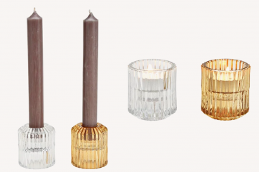 Teelichthalter, Kerzenhalter Duppelfunktion aus Glas transparent weiß oder braun, (B/H/T) 5x6x5cm