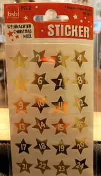 Adventskalender Sticker 1-24 Sterne gold