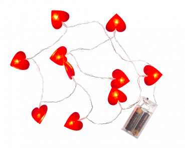 Lichterkette, Rote Herzen, mit 10 warmweißen LED
