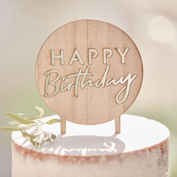 Cake Topper - Happy Birthday - Round - Wooden