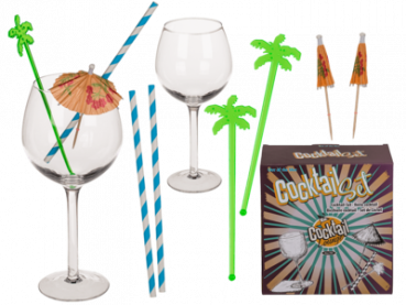 Cocktailglas-Set, Gin Tonic, mit 2 Trinkhalmen