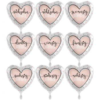 Zahlenballon Herz 10, 16, 18, 20, 30, 40, 50, 60, 70, 80 Jahre "Glossy Heart"
