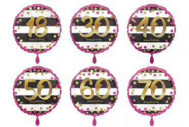 Zahlenballon Erwachsene 18, 30, 40, 50, 60, 70 Jahre "Pink & Gold" Happy Birthday