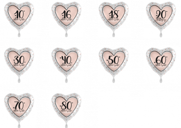 Zahlenballon Herz 10, 16, 18, 20, 30, 40, 50, 60, 70, 80 Jahre "Glossy Heart - Lovely Birthday"