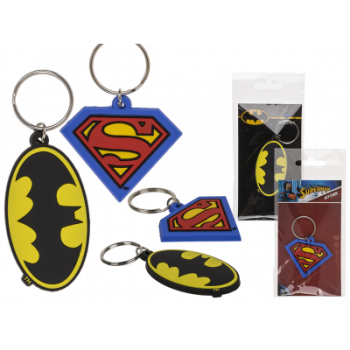 Metall-Schlüsselanhänger, Superman & Batman,  ca. 7 cm, aus Gummi