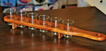 Schnapsbrett Holz, Shotbrett, Schnapslatte, Pinnchen Holzlatte mit 6 Gläsern