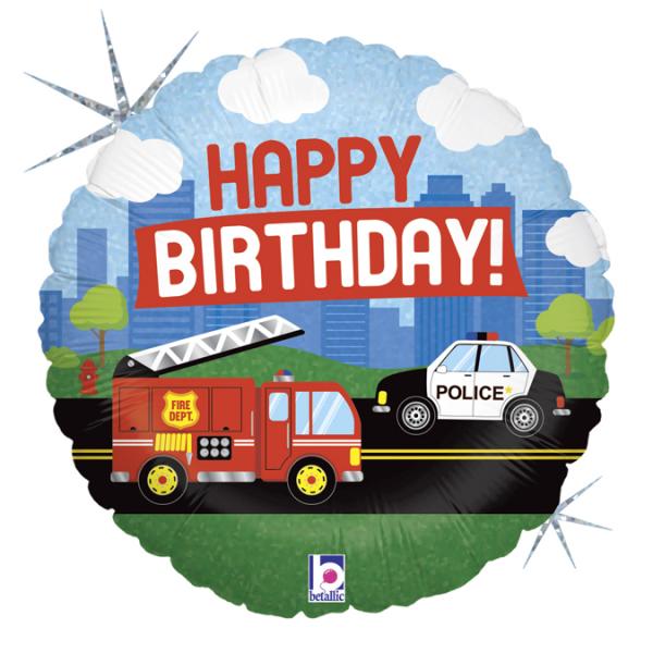 Ballon - Feuerwehr Polizei Happy Birthday