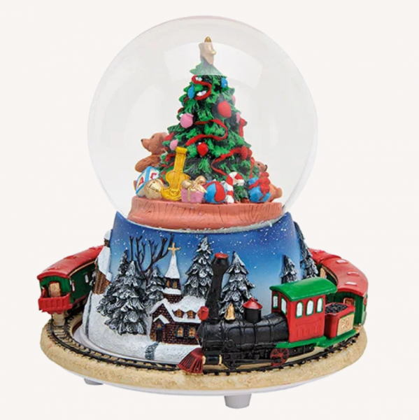 Spieluhr/Schneekugel Zug aus Poly/Glas, Baum im Kugel (B/H/T) 14x16x14 cm