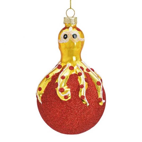 Weihnachtshänger Krake auf Kugel aus Glas Rot, gold (B/H/T) 7x12x7cm