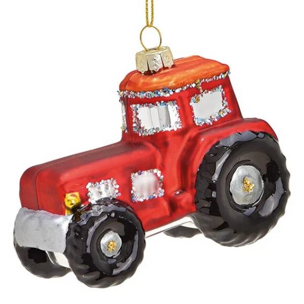 Weihnachtshänger Traktor aus Glas Rot (B/H/T) 9x7x5cm