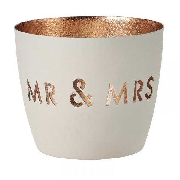 Madras, Windlicht, M, Motiv: Mr & Mrs, weiß/gold