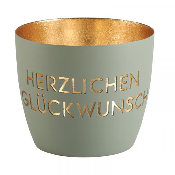 Madras, Windlicht, M, Motiv: Herzlichen Glückwunsch, flannel/gold