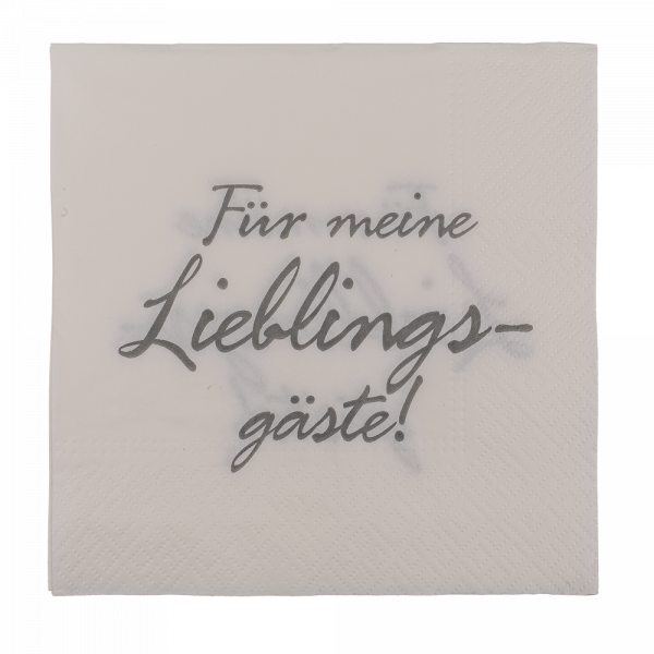 Weiß/Graue Papier-Servietten,  Für meine Lieblingsgäste!, ca. 33 x 33 cm, 3-lagig, 20 Stück