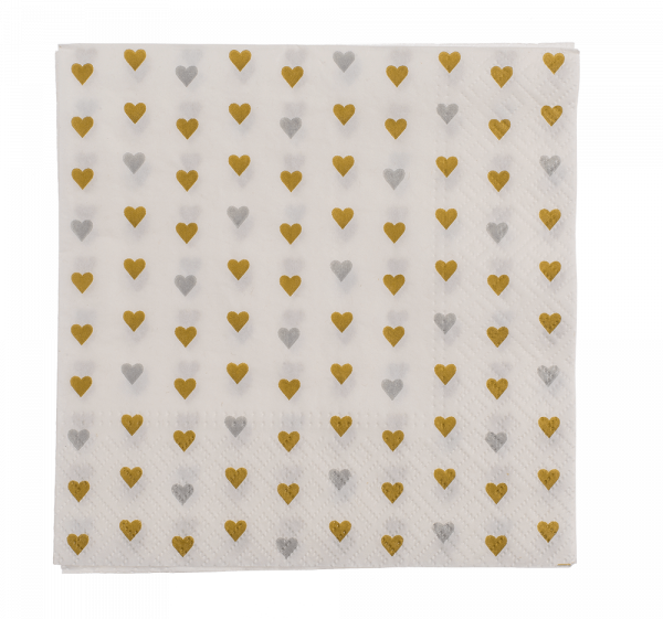 Papier-Servietten, Herzen, silber & gold,  ca. 33 x 33 cm, 3-lagig, 20 Stück