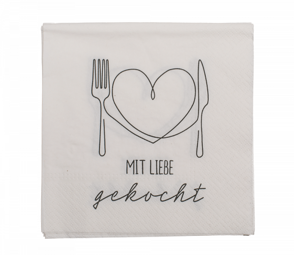Papier Servietten, Mit Liebe gekocht,  ca. 33 x 33 cm, 3-lagig, 20 Stück