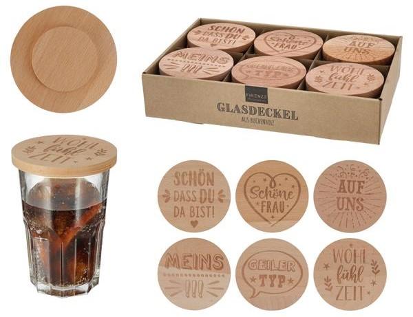 6er Set Glasdeckel aus Holz