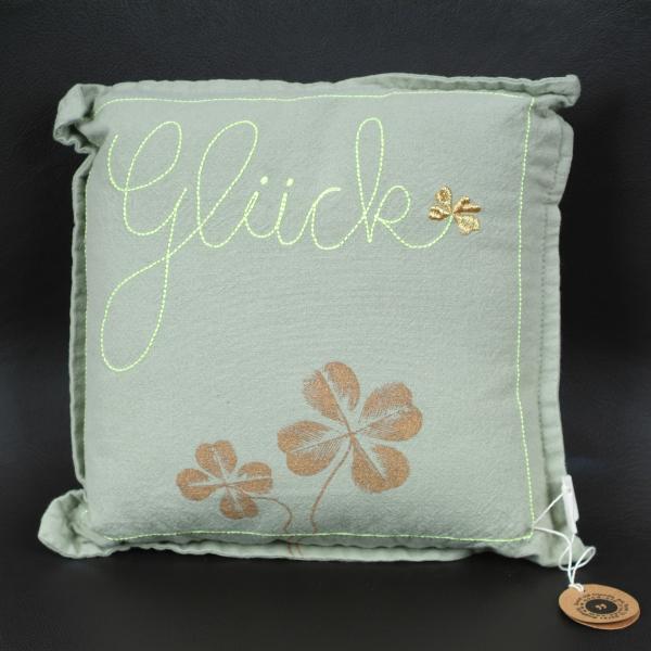 Mini Kissen "Glück" bedruckt und bestickt
