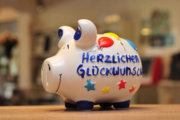 Sparschwein aus Keramik Herzlichen Glückwunsch