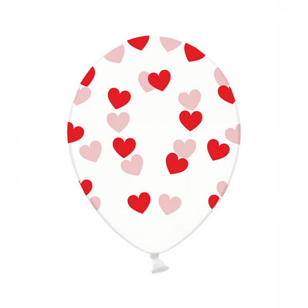 6 Motivballons transparent - Ø 30cm - Herzen - Rot