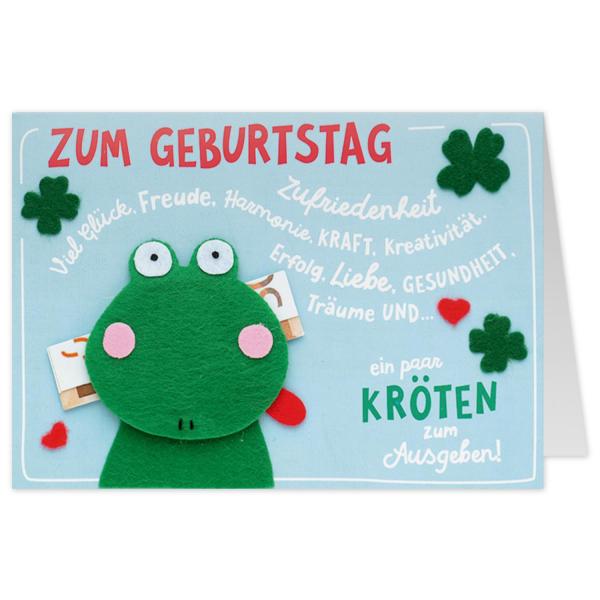 Grußkarte mit Filz »Ein paar Kröten zum Ausgeben«
