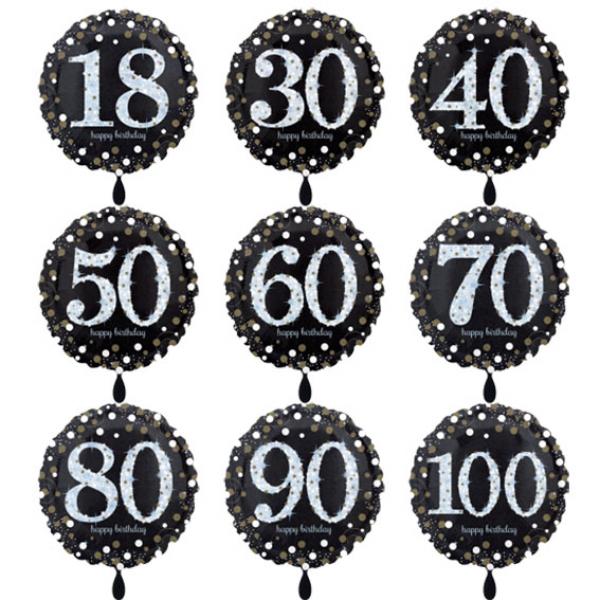 Zahlenballon Erwachsene 18, 30, 40, 50, 60, 70, 80, 90, 100 Jahre "Sparkling Birthday"